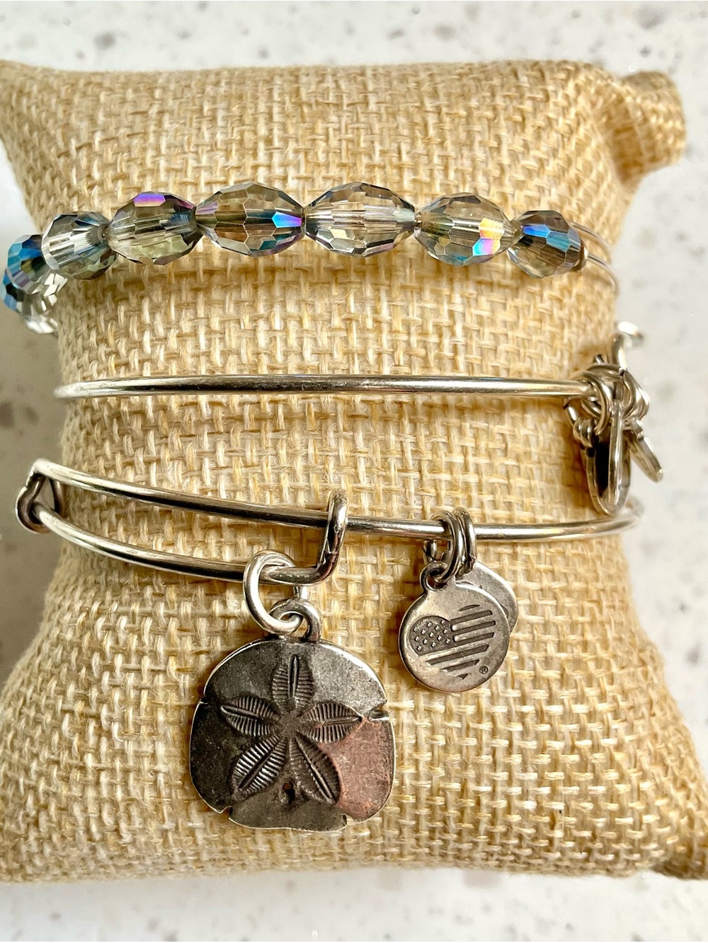 Alex and Ani Silver Tone Sand Dollar Charm Bangle Set